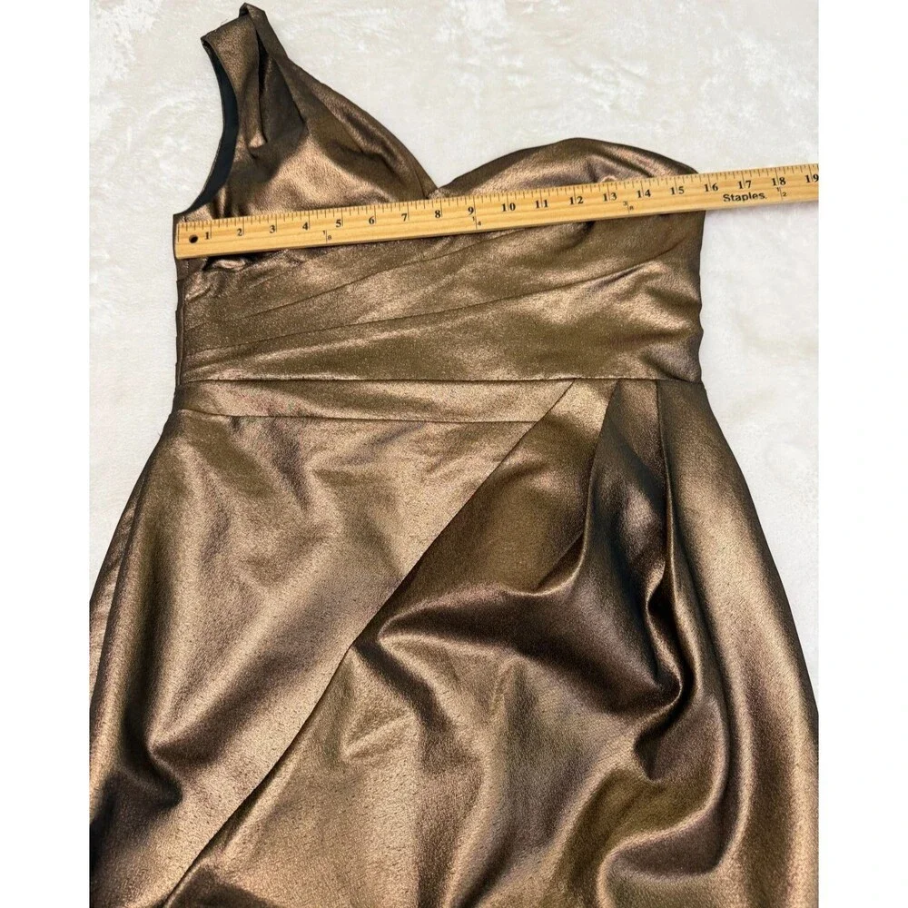 Robert Rodriguez One Shoulder Bronze Metallic Draped Cocktail Dress Size 6
